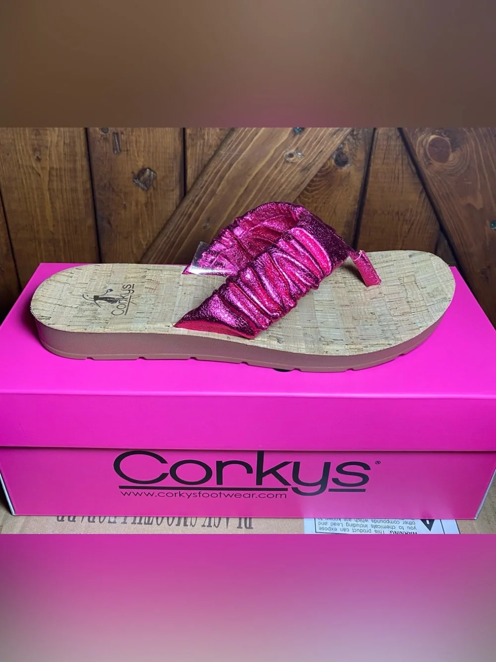 Corkys Metallic Fuchsia Ruched Toe-Post Sandal
